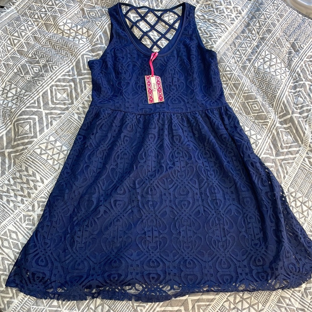 Beautiful Navy Lace Dress with Back Design